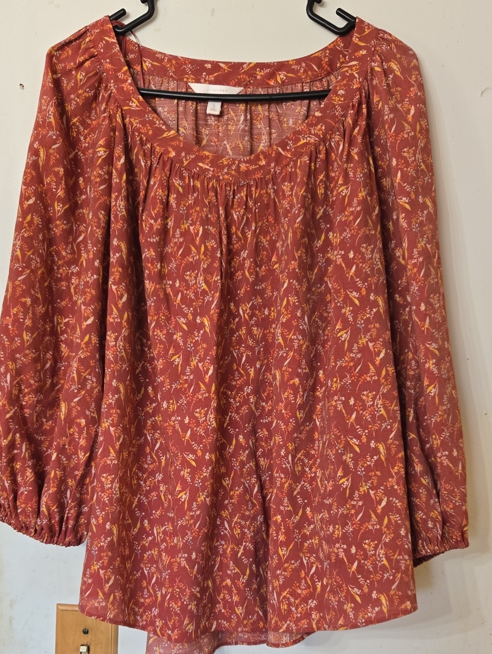 LC Lauren Conrad Rust Floral Peasant Tunic Top